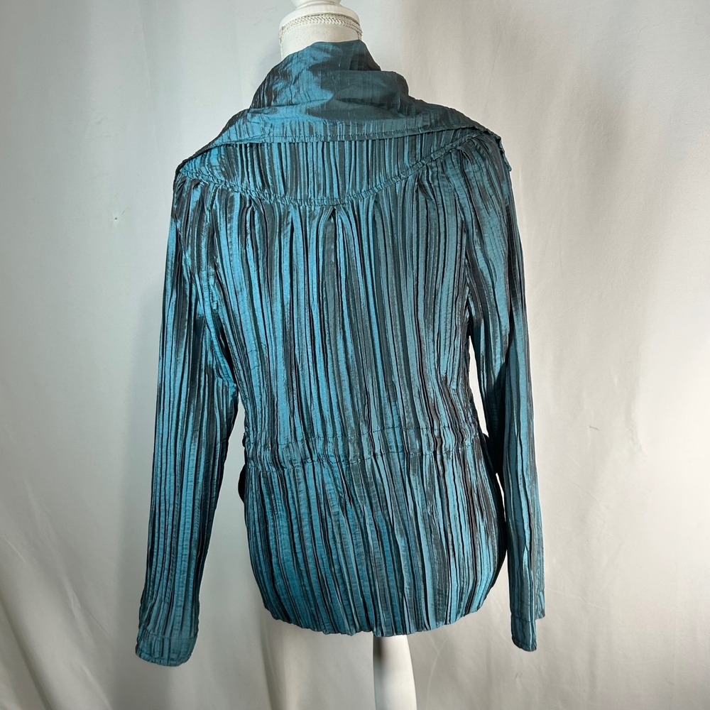 Ubu Women Teal Blue Textured Pleated Jacket‎ M Style 2163 Snap Front - Picture 5 of 9